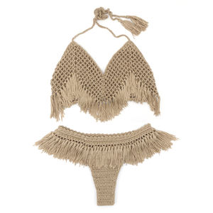 Vrouwen Gehaakte Bikini Sets <span class=keywords><strong>Sexy</strong></span> Lace-Up Badpak Biquini Braziliaanse Feminino Transparante String Sexis Para Mujer Kwastje Bikini - Product Image 3