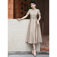 Robe élégante de style business décontracté haut de gamme européenne et américaine pour femme, cintrée à la taille, coupe trapèze, mi-longue, printemps