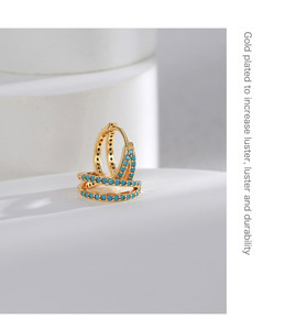 Boucles d'oreilles créoles tendance en or 18 carats à double couche, serties de micro-incrustations de turquoise, style classique, en alliage de zircon, cadeau élégant - Product Image 1