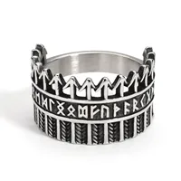 Cincin Fashion Baja Tahan Karat Desain Mahkota Rune Vintage, Cincin Jari Pria dengan Tepi Gigi Gergaji Berongga untuk Pemakaian Sehari-hari dan Pesta.