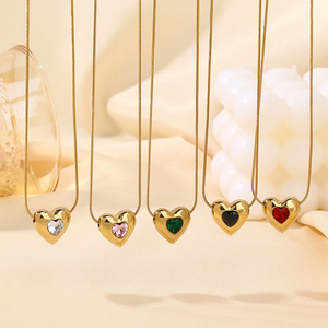 Nuova <span class=keywords><strong>Collana</strong></span> con Ciondolo a Cuore in Acciaio Inossidabile 316L, Placcatura in Oro 18K PVD, Catena a <span class=keywords><strong>Serpente</strong></span> Rotonda, Set con Zirconi Colorati, <span class=keywords><strong>Collana</strong></span> a Cuore per Donne - Product Image 2