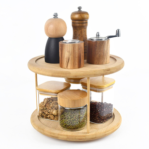 Plateau tournant Lazy Susan à 2 niveaux en bambou, organisateur rotatif à 360° pour armoire de cuisine, comptoir, rangement d'épices - Product Image 1