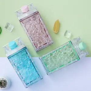 كوب بلاستيك قابل لإعادة الاستخدام خالٍ من Bpa ، زجاجة ماء كرتونية شفافة على شكل مربع من الأكريليك ، مزدوجة الجدار بشعار مخصص