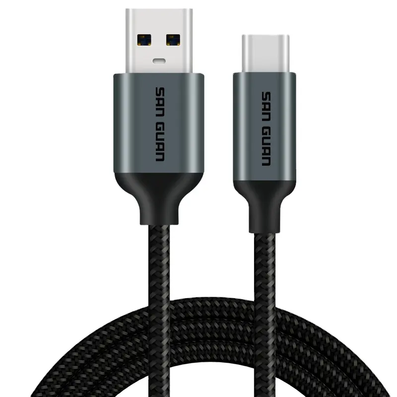 Schwarz Grau 3A USB C Ladekabel zu USB 3.0 mit geflochtenem Nylon Typ C Kabel Schnell ladung für Telefon ladekabel