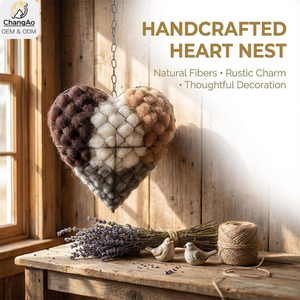 Nichoir en forme de cœur avec logo personnalisé, fabrication artisanale en fer, nid d'oiseau suspendu, fibre d'alpaga, décoration de jardin écologique, toutes saisons - Product Image 2