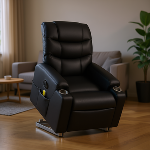 Black Pu Leather Manual Stand Up Massage Recliner Chair With Metal Legs Contemporary Design Living Room Furniture - Product Image 2