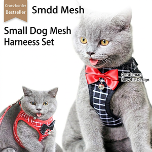 Gentleman Style Dog/Cat Harness and Leash Set Breathable Mesh Vest with Tie Breathable Polyester Mesh Gentleman Design - Product Image 2