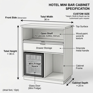 Mini-<span class=keywords><strong>bar</strong></span> d'hôtel en chêne blanc avec porte vitrée, mini-réfrigérateur, <span class=keywords><strong>3</strong></span> tiroirs, station à thé ouverte, meuble de rangement moderne pour chambre d'hôtes - Product Image 3