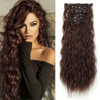 Lot de 6 extensions de cheveux synthétiques longues bouclées ondulées à clipser, fabriquées à la machine, aspect naturel élégant, pour usage quotidien