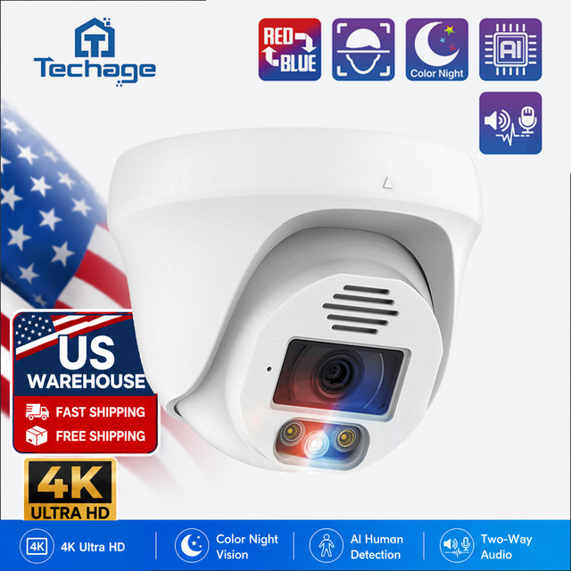 Human Face Detect AI Smart Ultra HD 4K 8MP Security Camera Night Vision CMOS Sensor Cloud POE Camera