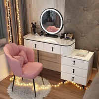 Table de toilette moderne avec miroir éclairé par LED, coiffeuse pour chambre à coucher, hôtel, maison