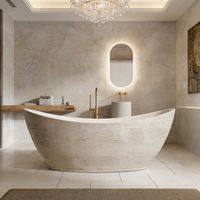 Baignoire autoportante en pierre de travertin au design luxueux, baignoire en résine de pierre artificielle, surface solide pour salle de bain