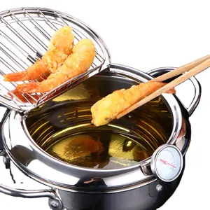 C293 mutfak derin kızartma tencere pişirme araçları Tempura fritöz tava sıcaklık kontrolü paslanmaz çelik kızarmış tavuk Pot