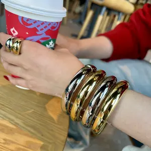 New Arrival Hot Trendy Copper Alloy Bracelets Shiny 18K Gold Silver Bangles For Party Gifts For Women Man Couple Wholesale Bulk