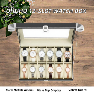 Boîte de présentation de montres de luxe, étui de rangement en cuir pour 12 montres avec fenêtre transparente, boîte organisatrice pour collectionneur de montres-bracelets - Product Image 2