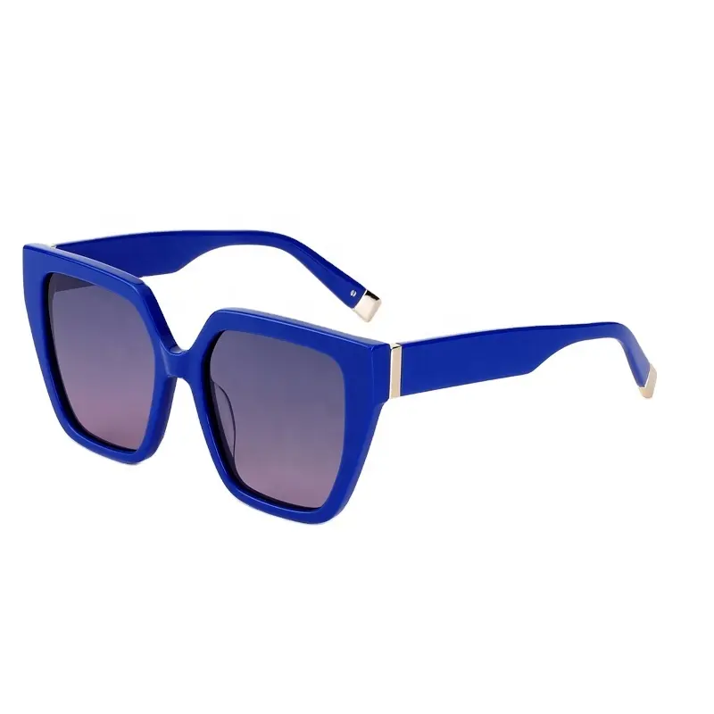 Hengtai kacamata hitam modis klasik persegi vintage Retro asetat wanita lensa UV de sol gafas