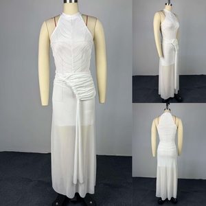 J3599 Abito Estivo Trendy da Donna, <span class=keywords><strong>Vestito</strong></span> <span class=keywords><strong>Aderente</strong></span> a Mezza Lunghezza, Elegante e Sexy con Collo Halter Senza Maniche e Arricciature - Product Image 5