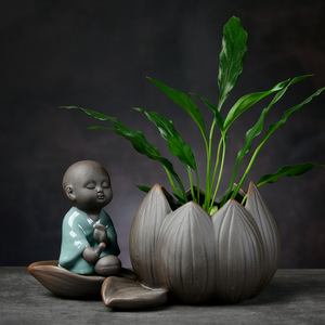 Nuovo sistema idroponico cinese Zen verde alloro Coppersia bambù e vaso di legno viola vaso di fiori di sabbia vaso decorativo in ceramica - Product Image 1
