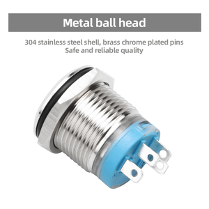 Металлическая кнопка с плоским дизайном, 16 мм, мгновенного действия, 1НО, IP67, водонепроницаемая, для бытовой техники, никелированная латунь, со светодиодом - Product Image 3