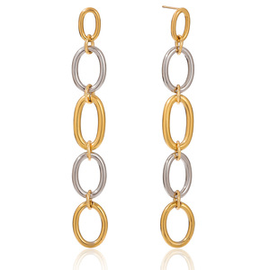 ต่างหูระย้าทรงโคมระย้า สีทองและสีเงิน ดีไซน์เรขาคณิตทรงตัวโอ ประดับพู่ห้อย เครื่องประดับแฟชั่น - Product Image 5