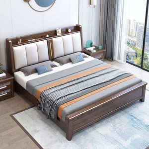 Rosewood Solid Wood Double <b>Bed</b> 1.8M Storage <b>Soft</b> Headboard Modern Bedroom Furniture For Adults And Elderly - Product Image 3