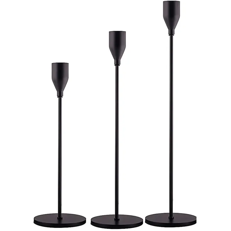 Candle Holders thiết lập của 3 Matte Đen taper Candle Holders cho nến trang trí đám cưới Bảng centerpieces