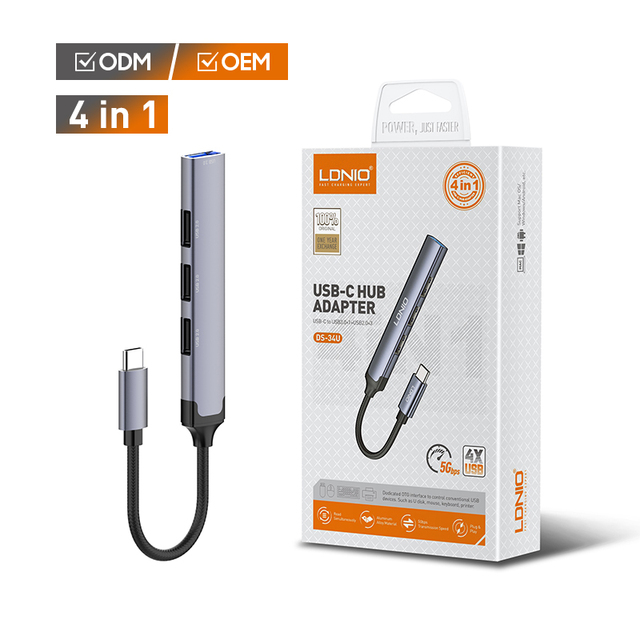 LDNIO DS-34U Type-c Docking Station 4 in 1 to USB-C HUB Adapter Type-C to USB3.0*1+USB2.0*3 Mac Book Pc Usb Hub