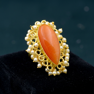 Large Size Natural Monalisa Gemstone Ring New Fashion Gold Plated Freshwater <b>Pearl</b> <b>Jewelry</b> for Women Great Quality Party - Product Image 3