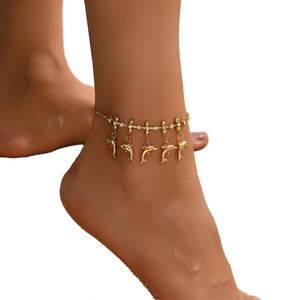 สร้อยข้อเท้าโลหะสไตล์ยุโรปอเมริกันสำหรับผู้หญิง ประดับจี้รูปปลาโลมาและเปลือกหอย ดีไซน์หรูหรา สไตล์ฮิปฮอป ผลิตจากโลหะผสม ประเทศจีน - Product Image 1