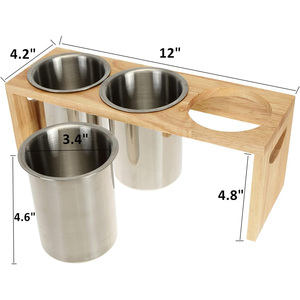 Portaposate in Acciaio Inox con Base in Legno, Organizzatore per Cucchiai, Coltelli e Forchette - Product Image 2