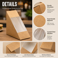 Boîtes à sandwich en papier kraft personnalisées jetables avec fenêtre, contenants alimentaires anti-graisse imprimés sur mesure, emballage pour boulangerie à emporter