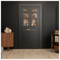 Porte de garde-manger en bois massif à cadre dissimulé avec porte vitrée miroir, porte bibliothèque escamotable pour maison