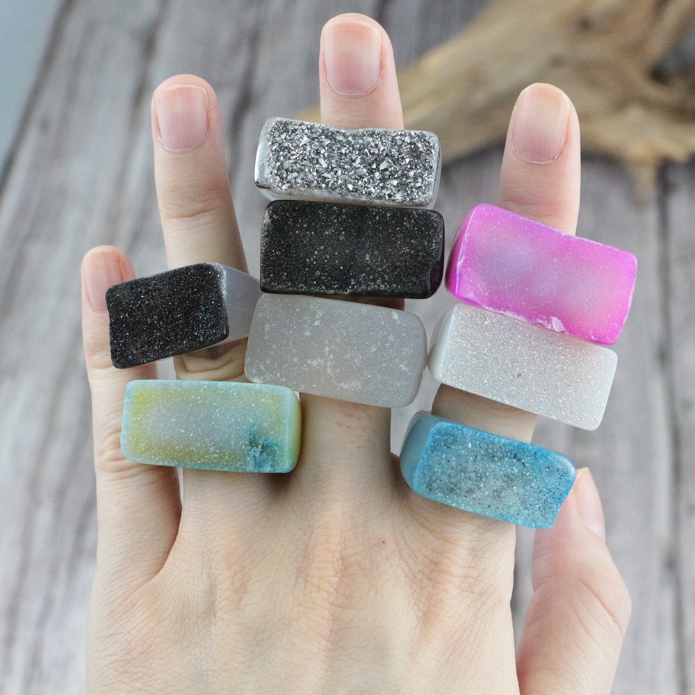 LS-A141 уникальный Дузи кольцо Агат druzy большое кольцо разных цветов с серебряным покрытием модные лидер продаж кольцо