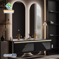 Meuble-lavabo de salle de bain moderne en bois massif style ferme/entrepôt 48 pouces OEM Juerte 2025 avec égouttoir en cuivre et miroir pour chambre et salle à manger
