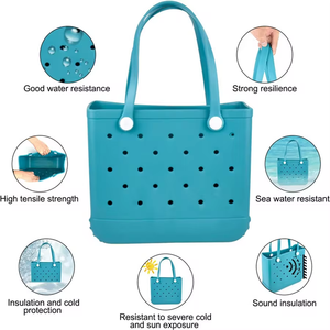 Sac fourre-tout de rangement étanche EVA couleur unie bricolage trou plage panier de légumes à la mode creux voyage sac à main pour le shopping - Product Image 4