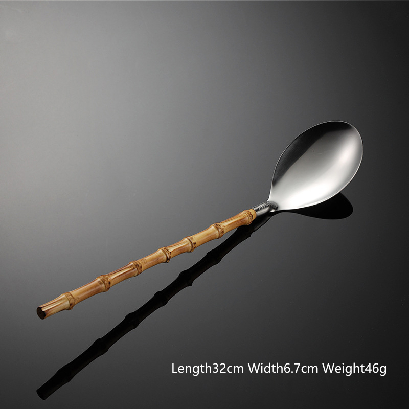 Japanese Shell Spoon 304 Stainless Steel Natural Bamboo Wood Nodes Design Handle Japanese ...
