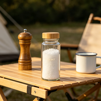 Bouteille vide en verre transparent pour poudre aromatisante 130 ml avec couvercle doseur, récipient de cuisine réutilisable pour épices et herbes sèches
