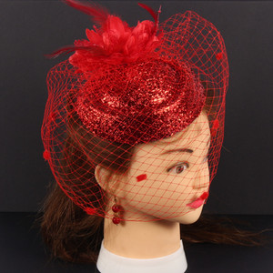 Nouvelle Pince à Cheveux de Mariée Vintage avec Voile Floral, Accessoire de Performance Haut de Gamme en Matériaux Mixtes, Rouge, Populaire - Product Image 1