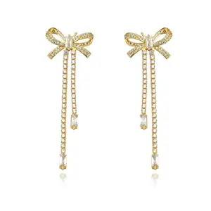 Fashion Jewelry New Arrival 18K Real Gold Plated Exquisite Zircon Bow Charm Earrings For Women