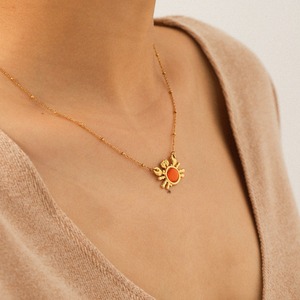 Cute 18K Gold Plated Stainless Steel <strong>Crab</strong> Gemstone Pendant Necklace Beach Vacation Gifting Fashion <strong>Jewelry</strong> - Product Image 4