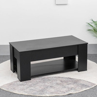 Table basse multifonctionnelle en MDF noir réglable et extensible, convertible en table à manger