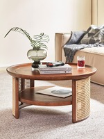 Table basse ronde en bois massif et rotin de style japonais nordique contracté pour salon