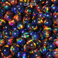 OP709 Perles d'opale de galaxie de feu vert opale noire/Perle d'opale Gilson coupe boule/Pierre d'opale sans résine compatible avec le verre COE33