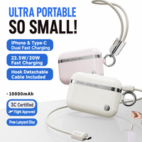 Batterie Li-Polymère 10000mAh Ultra Compacte 2-en-1 Chargeur Rapide Power Bank avec Câbles Intégrés Doubles et Écran LED