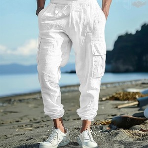 Pantaloni <span class=keywords><strong>Cargo</strong></span> Sportivi da Uomo in <span class=keywords><strong>Lino</strong></span>/Cotone Personalizzati per Esterni - Traspiranti e ad Asciugatura Rapida, Vita Media, Vestibilità Dritta - Product Image 3