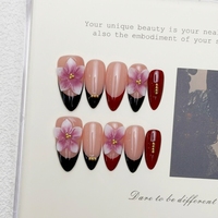 Vente chaude usine : 10 faux ongles à presser faits main, forme amande, style French, sculptés en 3D, avec kits d'outils pour ongles, vente en gros