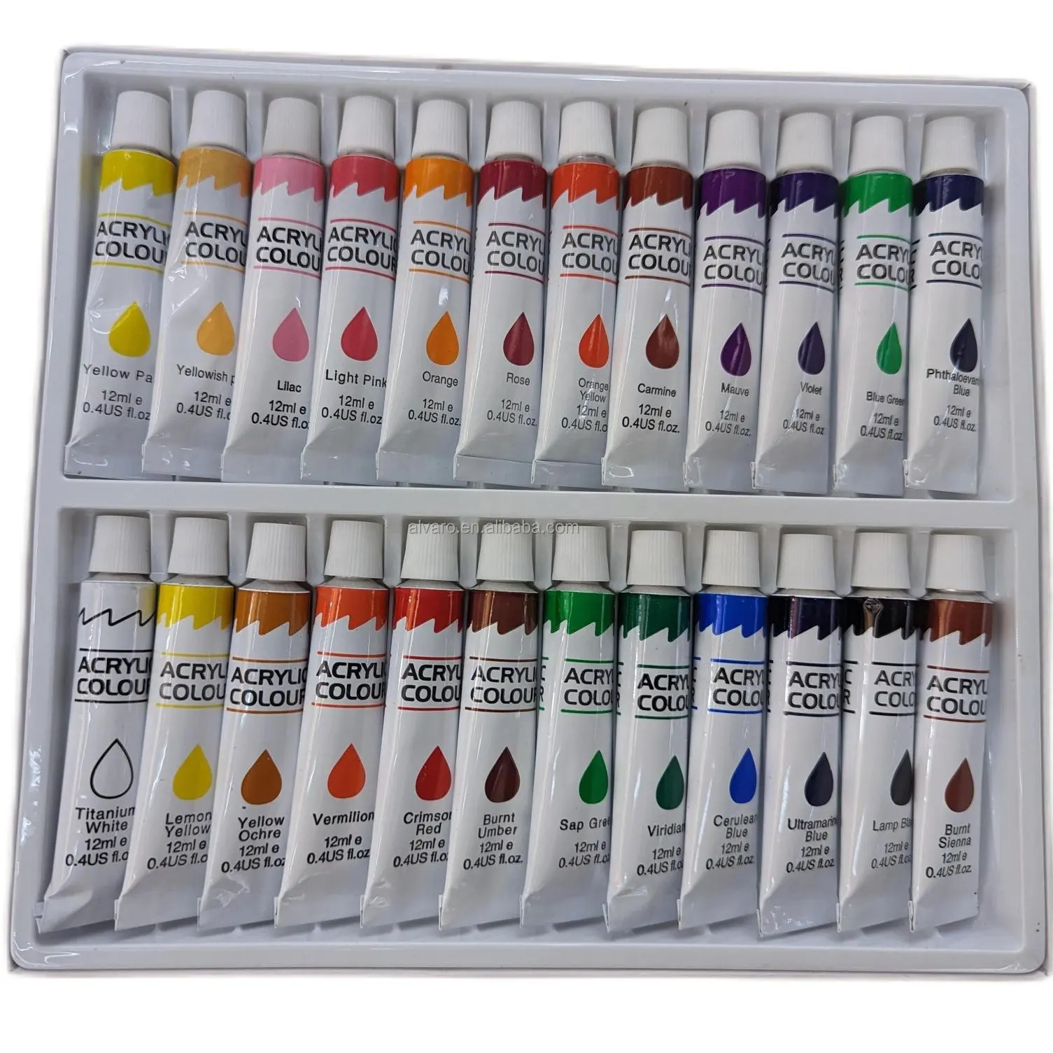Matériaux de peinture d'art personnalisés de qualité supérieure artiste 12ML 24 couleurs Tube en aluminium couleurs de peinture acrylique pour l'apprenant d'une école d'art