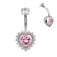 Implant Titane 14G Lunette Filetée Intérieurement Ensemble CZ Top Avec Coeur CZ Centre Fleur Ventre Nombril Anneau Nombril Anneau
