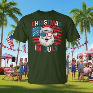 Camiseta con estampado de gafas de sol y bandera de Estados Unidos de Santa Claus en julio - Product Image 3