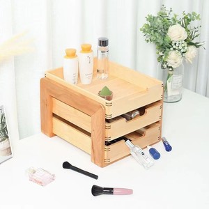 Wooden Desktop Storage Rack Three Tier <b>Drawer</b> Organizer Natural Color Office Stationery Cosmetic Holder - Product Image 4